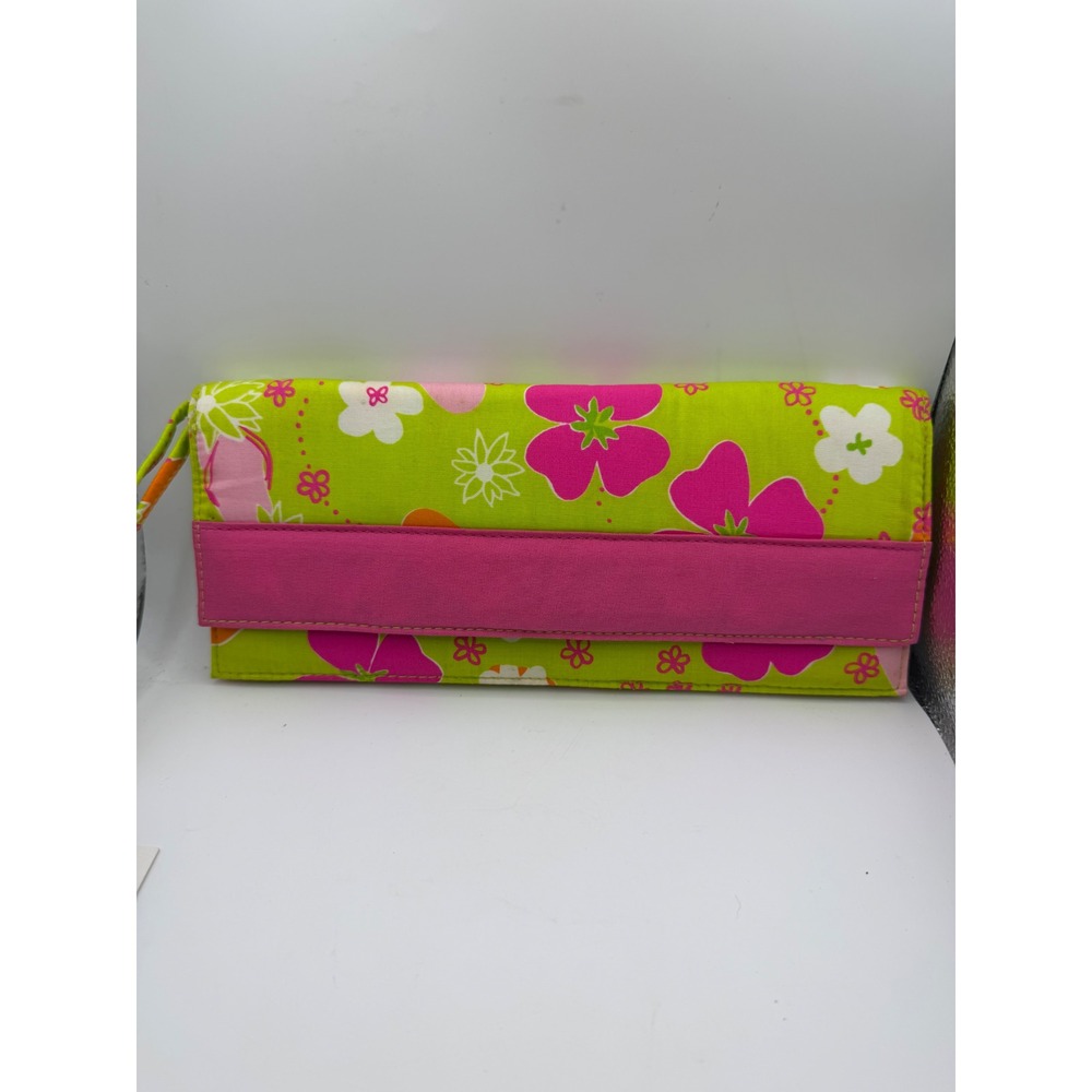 Lilly Pulitzer Wristlet Wallet Floral Flip Flop Print Lime Green Pink NWT